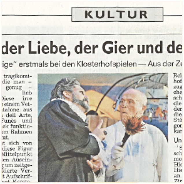 "Der Geizige" von den Klosterhofspielen in den Nürnberger-Nachrichten
